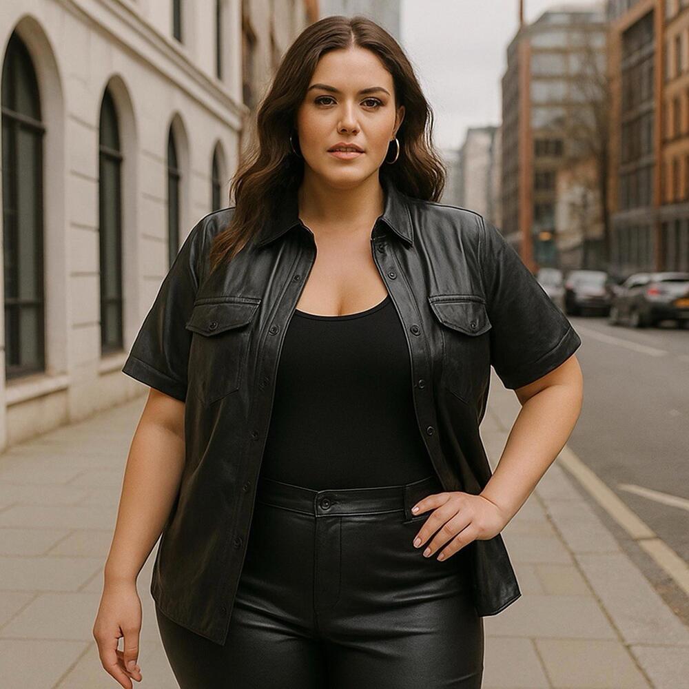 Good‎ American Shacket 4XL Black Better Than Leather Snap Button Down